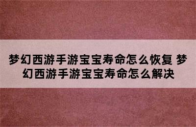 梦幻西游手游宝宝寿命怎么恢复 梦幻西游手游宝宝寿命怎么解决